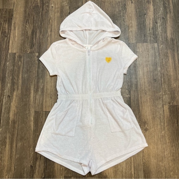 Girls White Romper With Front Zipper Cinched Waist Size M - Picture 1 of 9